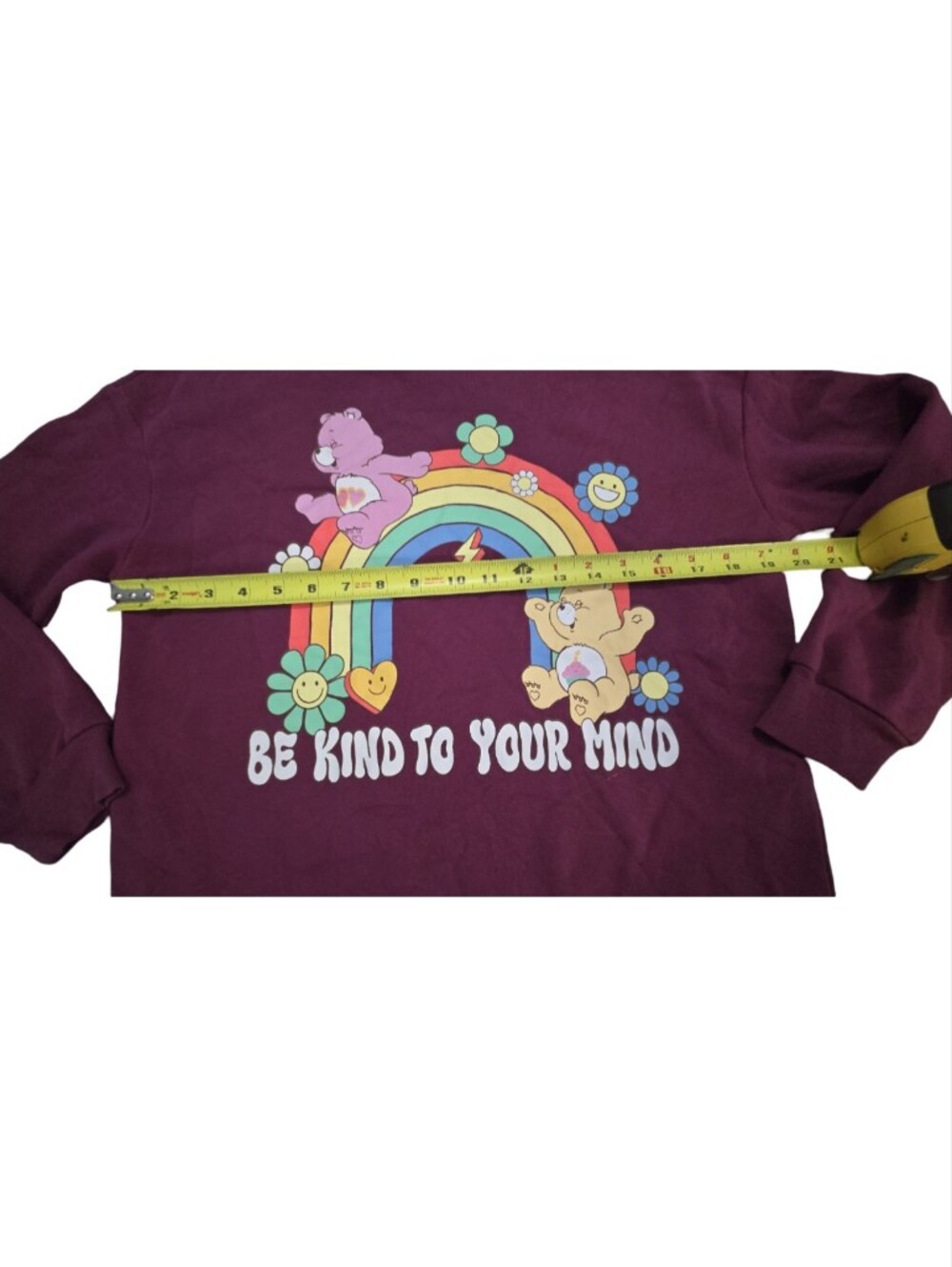 Girls/womens Care Bears Maroon Graphic Rainbow Crewneck Sweatshirt Copped - Picture 5 of 7